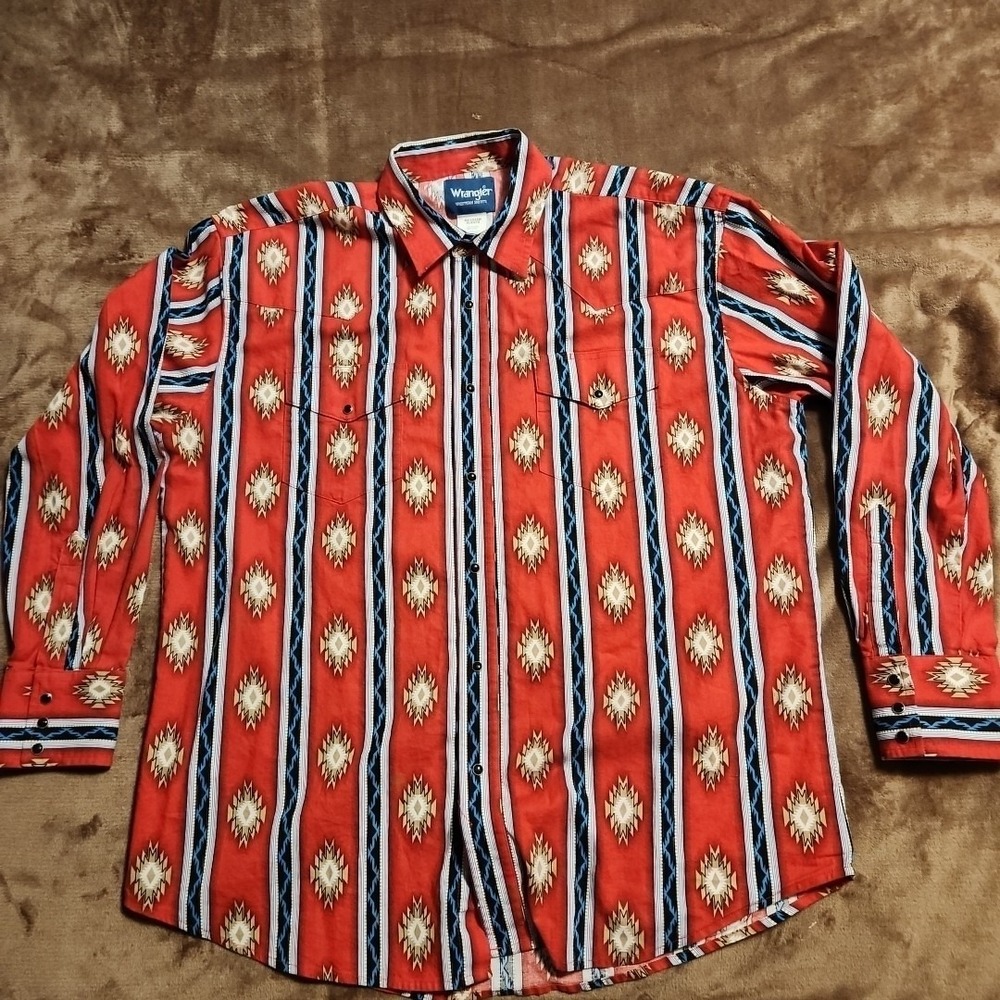 VINTAGE 90s Wrangler Mens XL Aztec Western Shirt Pearl Snap Southwestern  Navajo